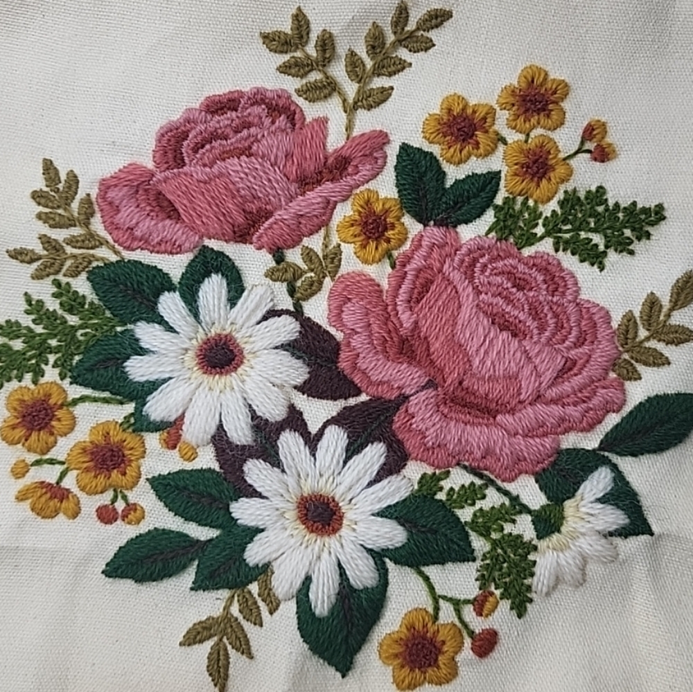 Handmade Embroidered Floral Wall Hanging Cottagecore 13" Square - Picture 2 of 9